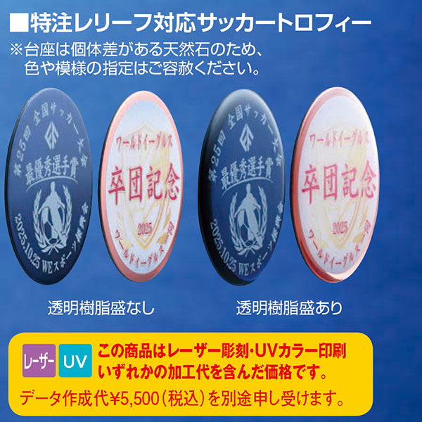 【サッカートロフィ】ロゴ入れ自在！SH-7993 レーザー彫刻 透明樹脂盛あり 30％OFF