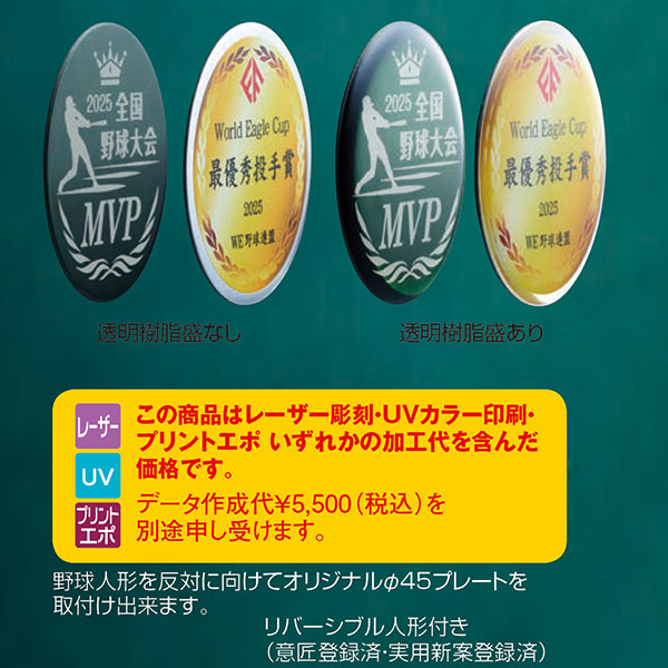 【野球トロフィ】SH-7973 UV印刷 透明樹脂盛なし ” 20%OFF